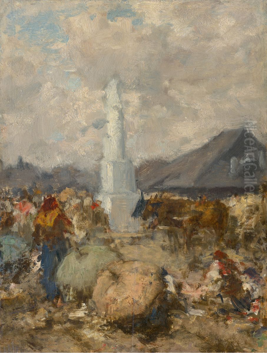 Na trhu pri stlpe svatej Trojice v Szolnoku Oil Painting by August von Pettenkofen