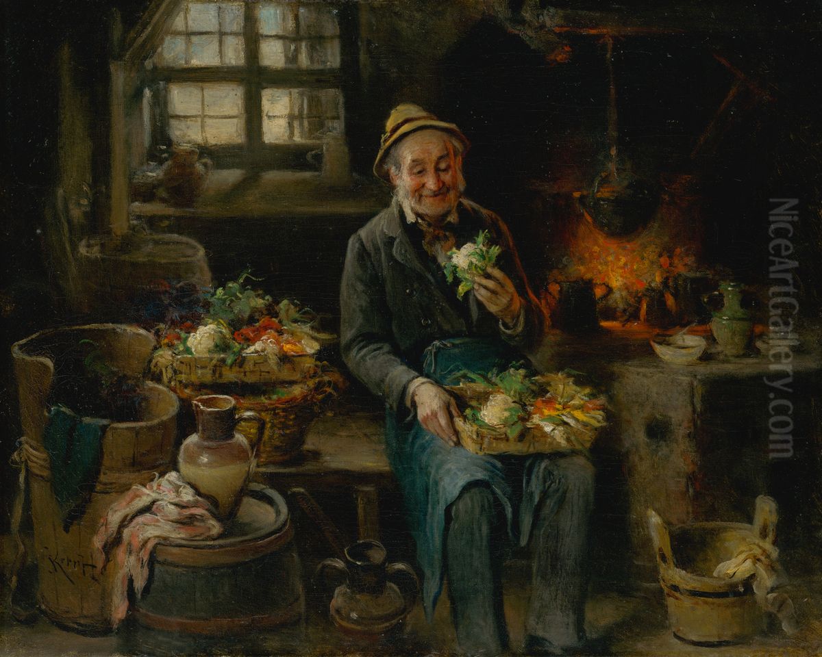 Old Man in the Kitchen Oil Painting by Hermann Kern