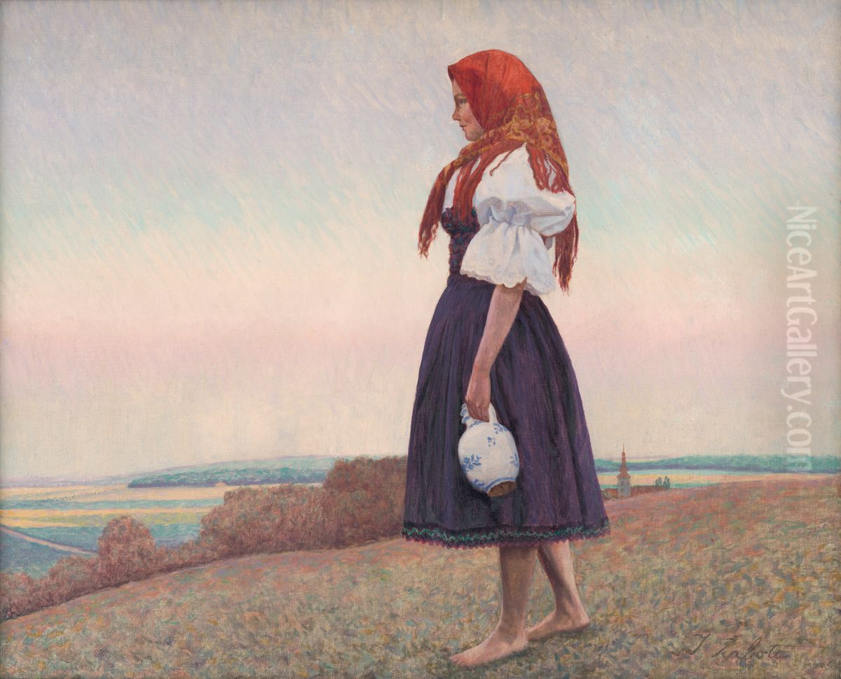 Dievca s krcahom Oil Painting by Ivan Zabota