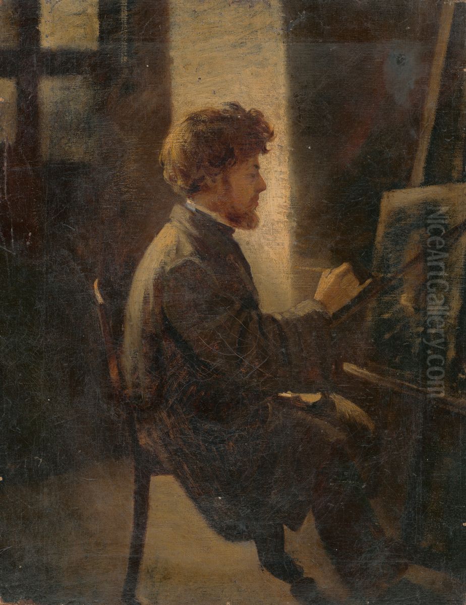 Painter at Work Oil Painting by Leopold Horovitz