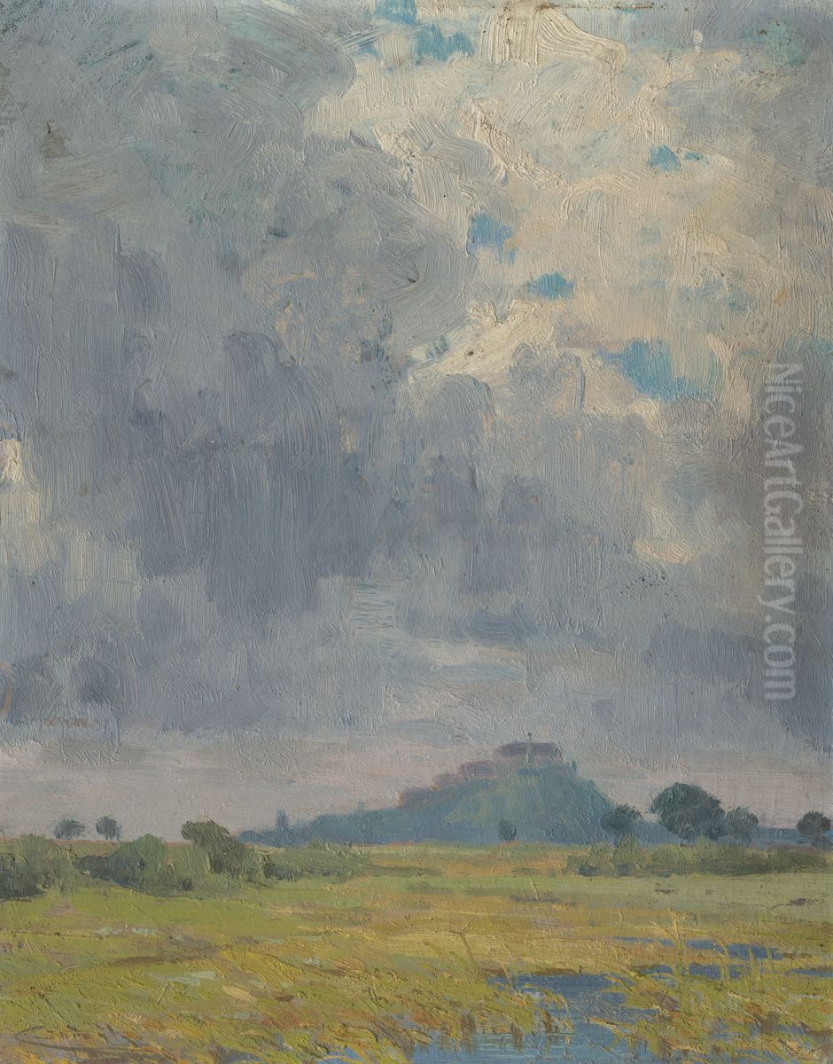 Krajina s hradom Oil Painting by Lajos Csordak