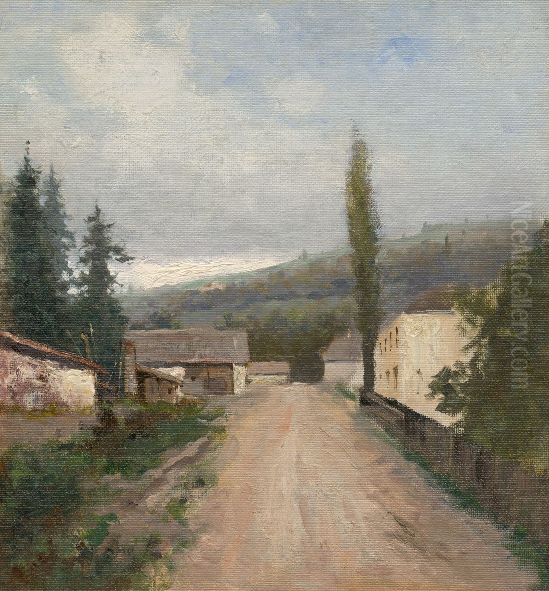 From the West Slovak Village Oil Painting by Felician Moczik