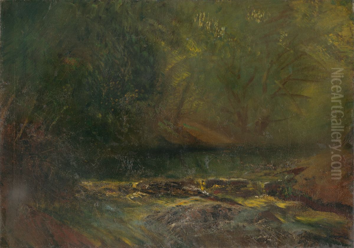 Forest Interior with a Brook Oil Painting by Laszlo Mednyanszky