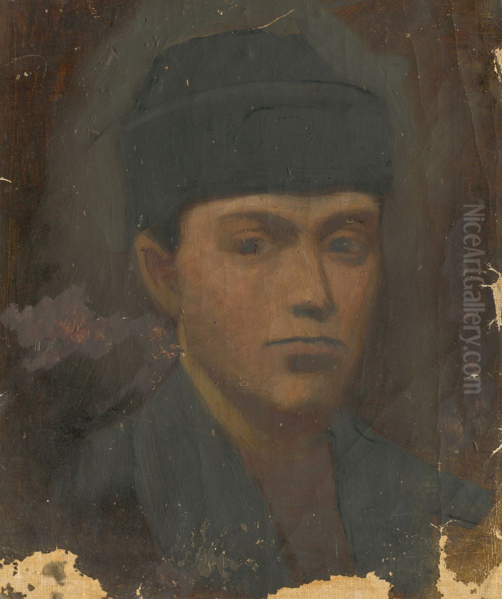 Head of a Man in a Black Fur Hat Oil Painting by Laszlo Mednyanszky