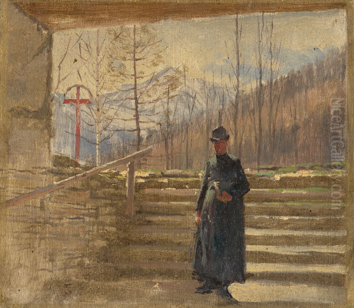 Study of Walking Priest Oil Painting by Laszlo Mednyanszky