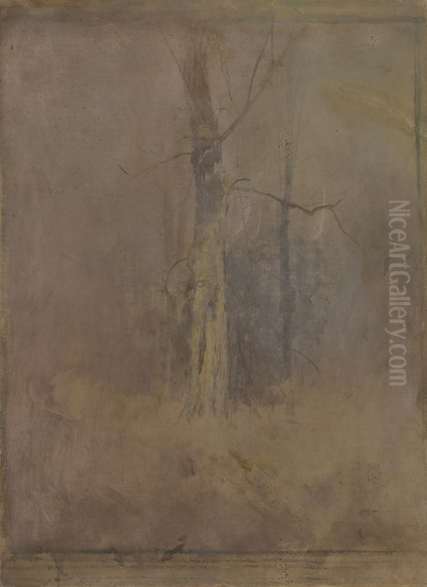 Grey Mood with a Dry Tree Oil Painting by Laszlo Mednyanszky