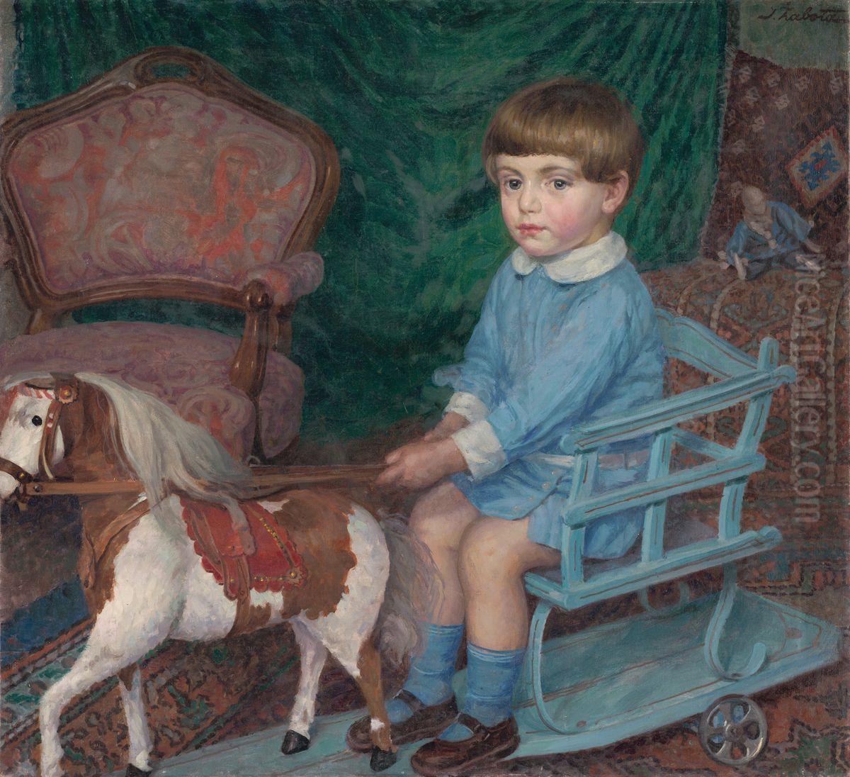 Chlapcek s konikom Oil Painting by Ivan Zabota