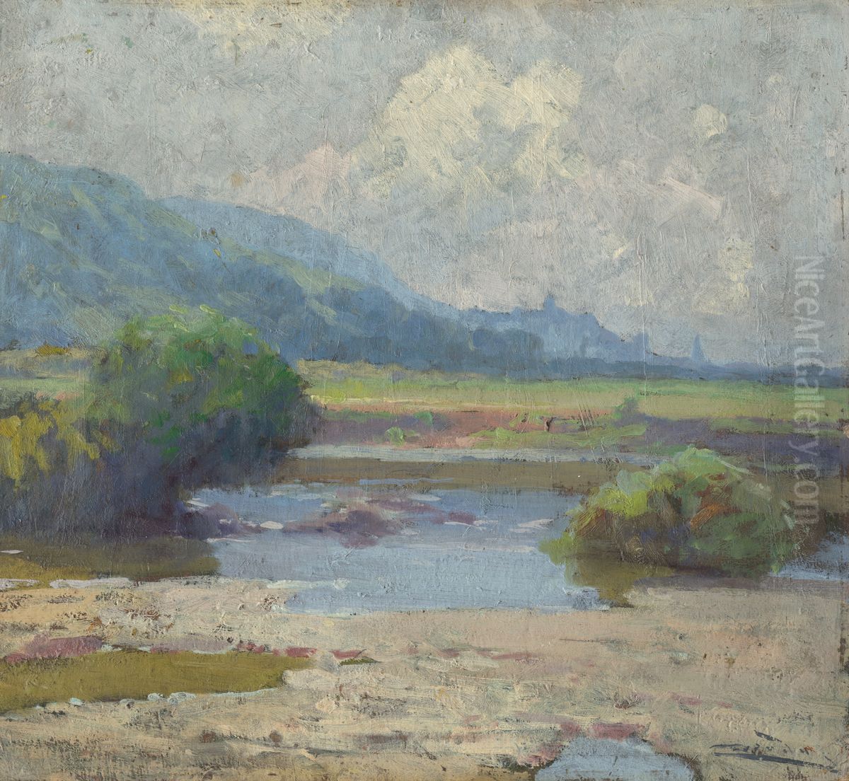 Summer Landscape from Kosice Oil Painting by Lajos Csordak