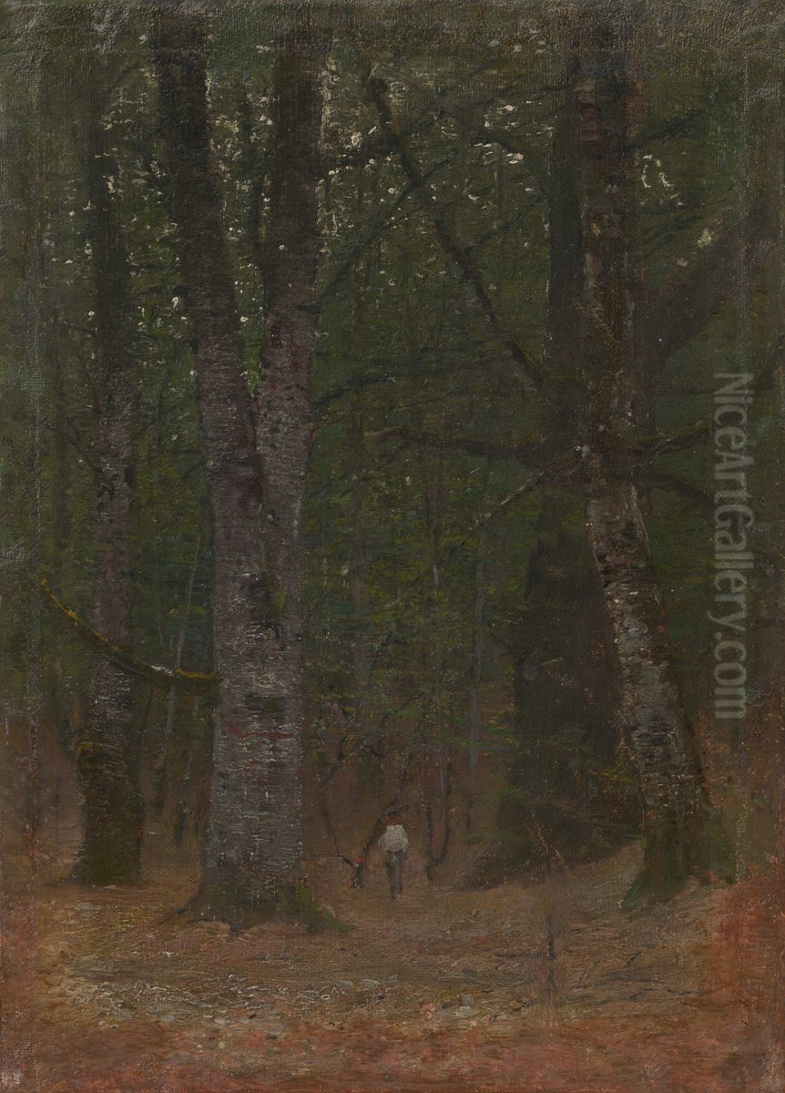 Man in the Woods Oil Painting by Laszlo Mednyanszky