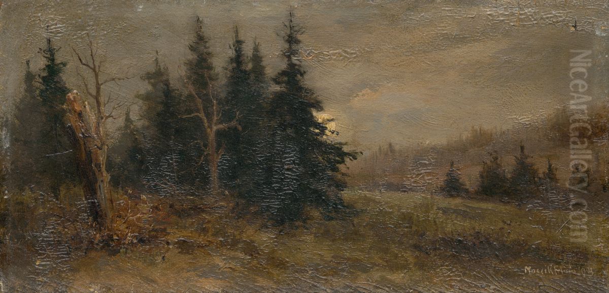 Forest Landscape Oil Painting by Felician Moczik
