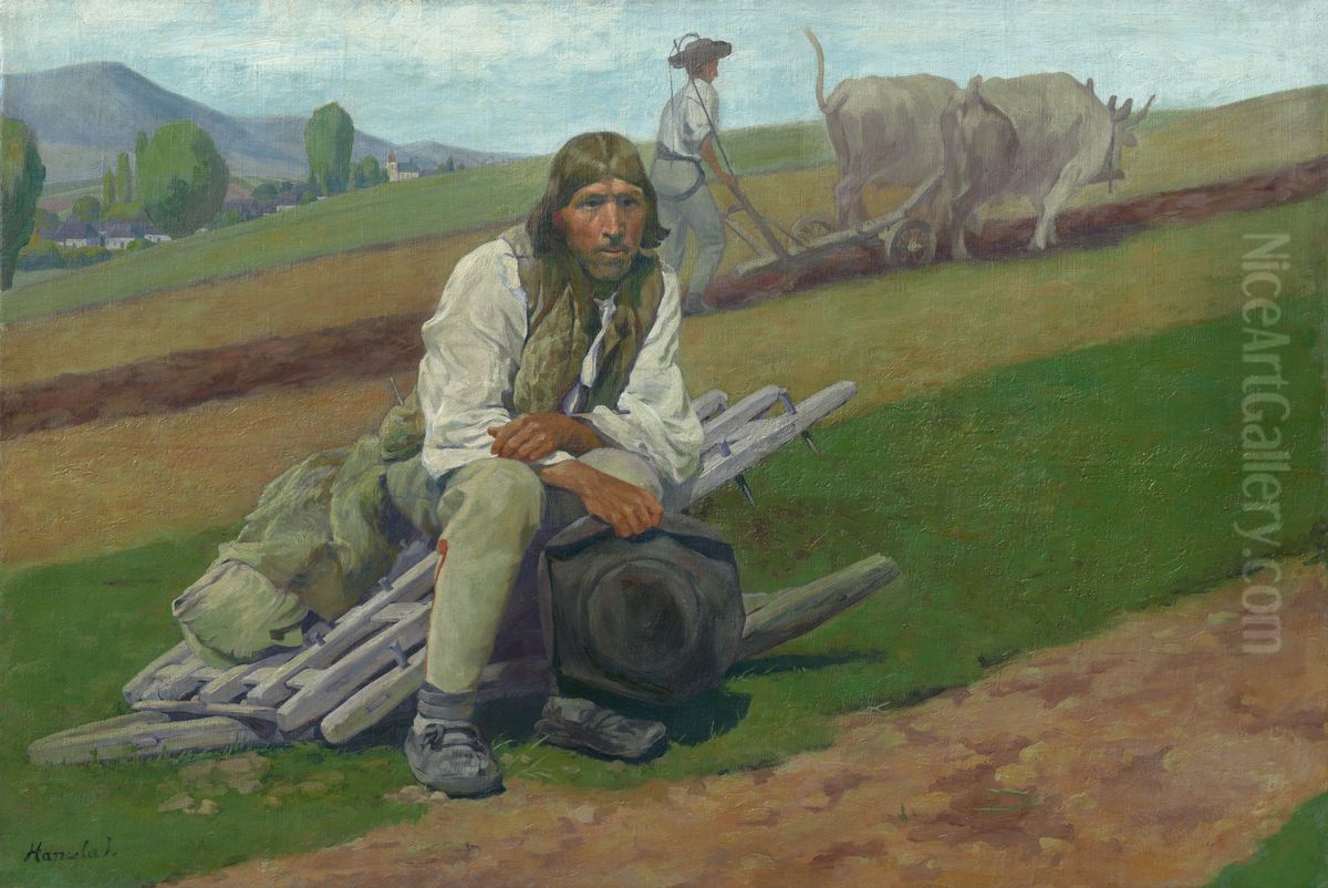 Native Land Oil Painting by Jozef Hanula
