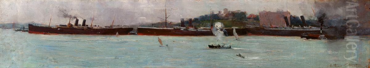 The three liners, Circular Quay Oil Painting by Arthur Streeton