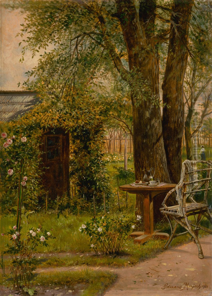 Garden with a Table Oil Painting by Eduard Majsch