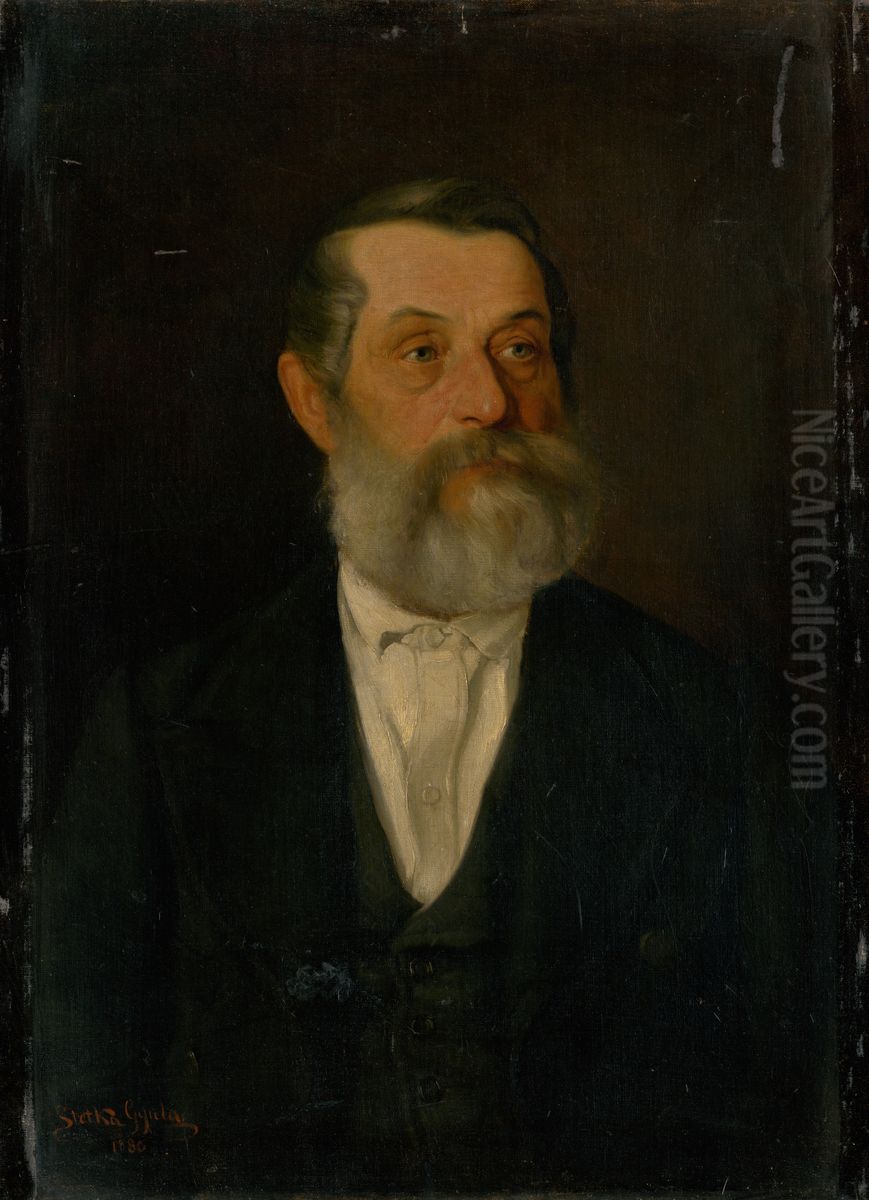 Podobizen stareho pana so sivou bradou Oil Painting by Gyula Stetka
