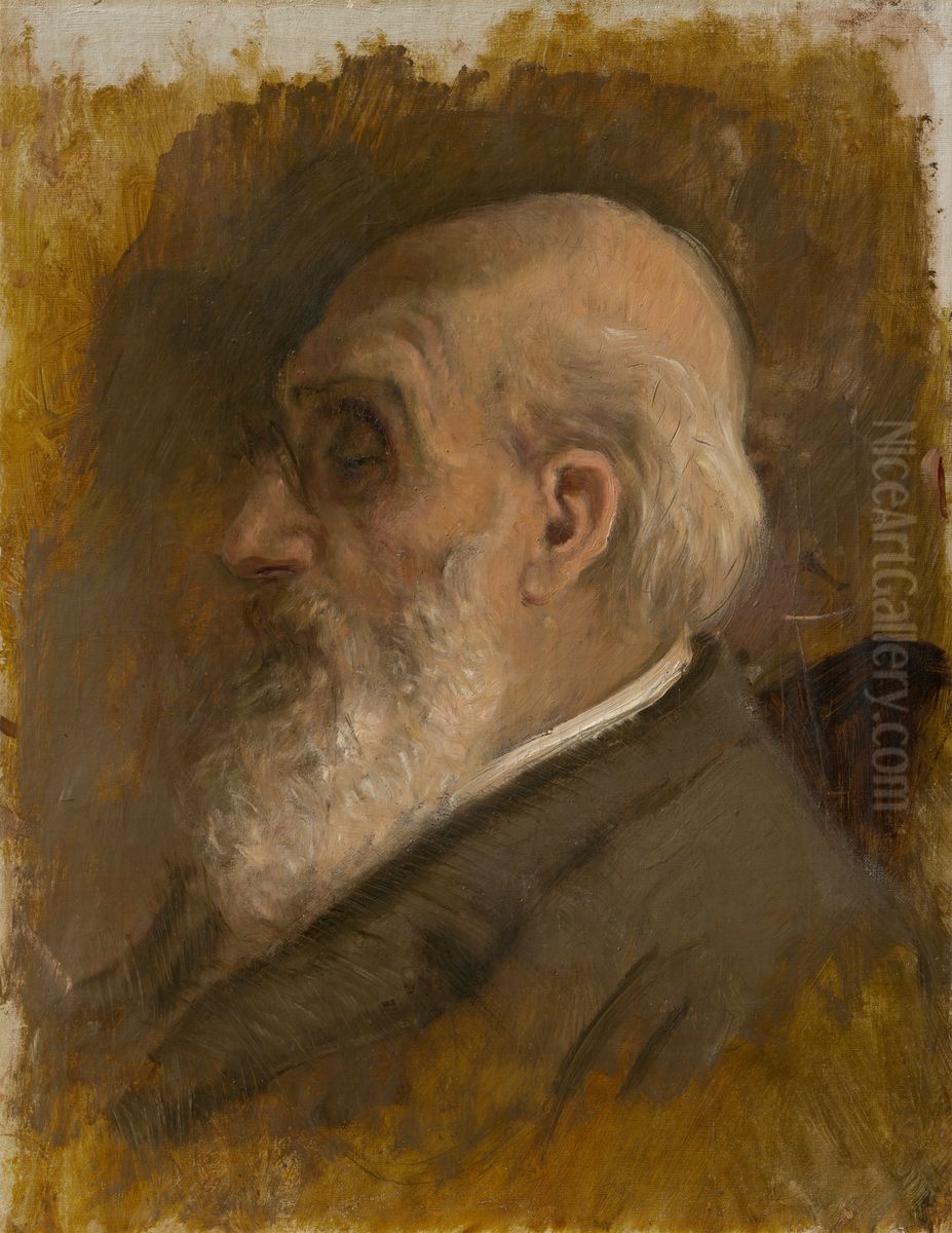 Painter's Father Profile with Pince-nez Oil Painting by Laszlo Mednyanszky
