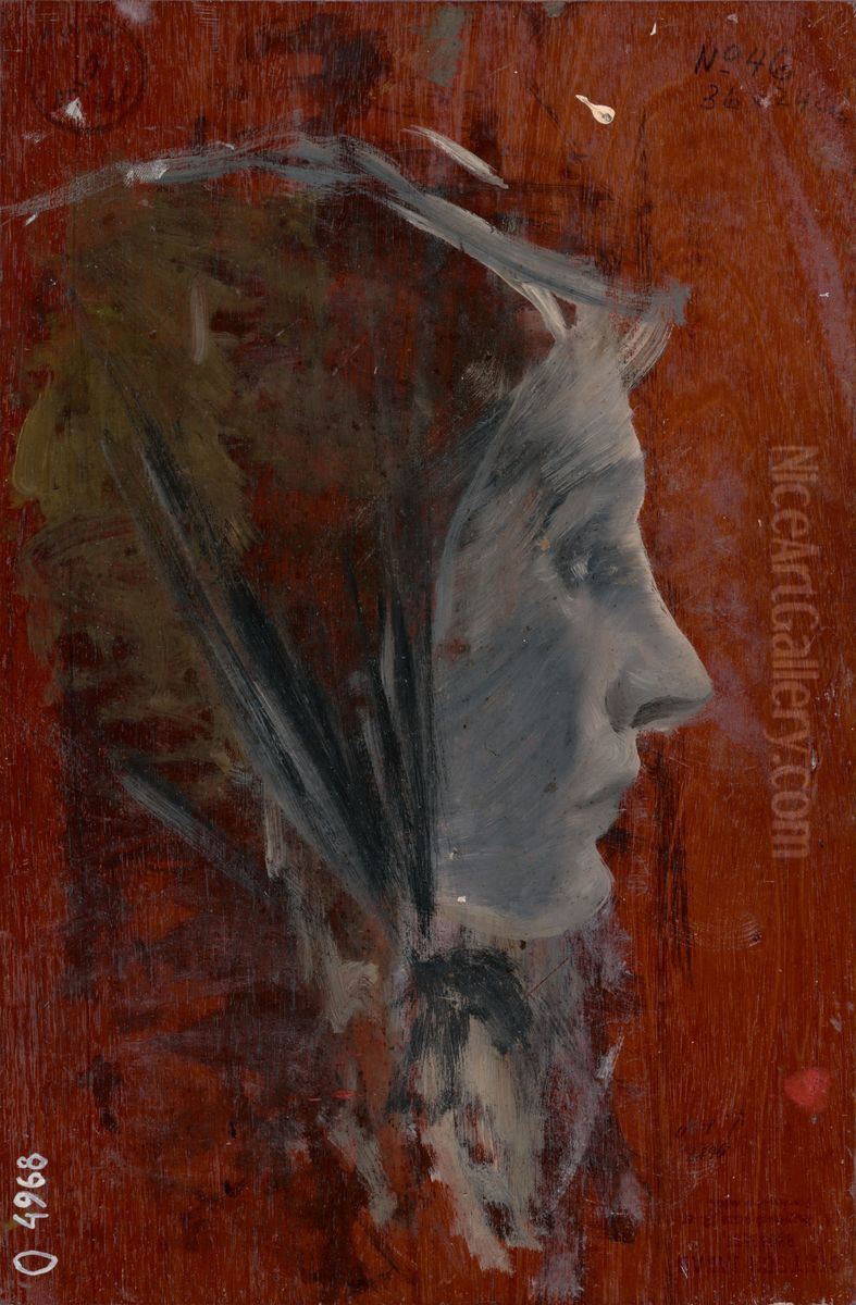 Study of Female Head from Profile Oil Painting by Laszlo Mednyanszky