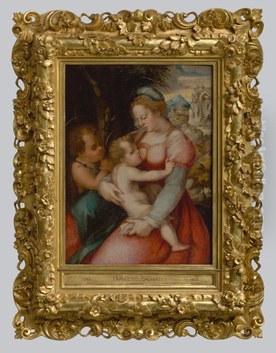 Madonna with Child and Saint John the Baptist Oil Painting by Francesco Salviati