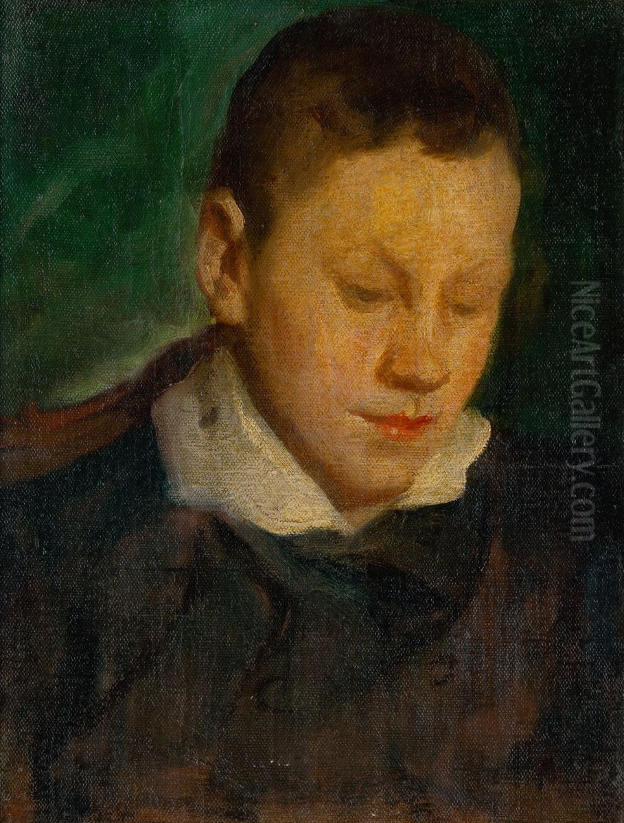 Head of a Boy Oil Painting by Ludovit Pitthordt