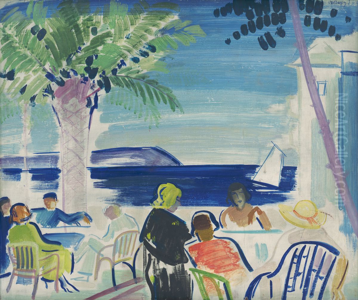 Francuzska riviera Oil Painting by Janos Vaszary