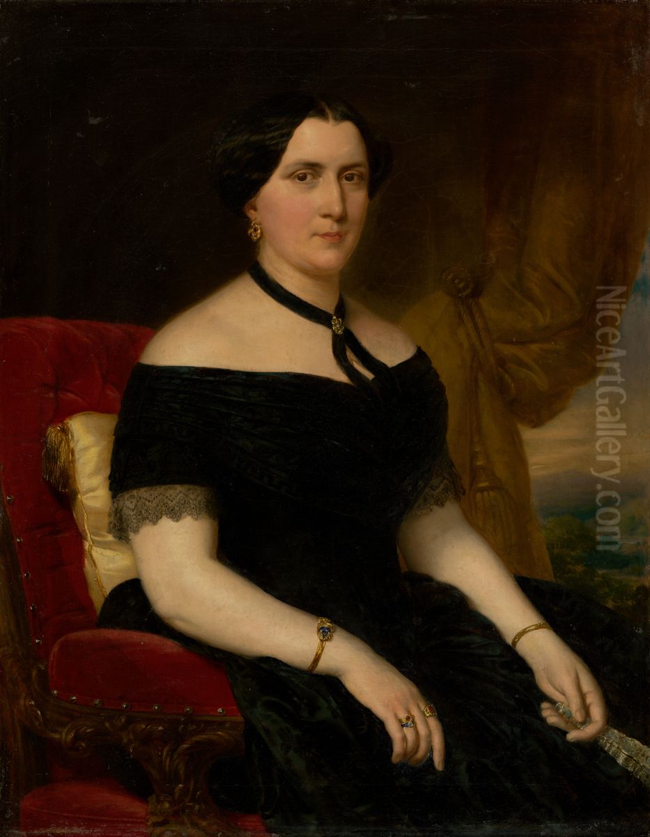 Portrait of a Woman in a Velvet Armchair Oil Painting by Miklos Barabas