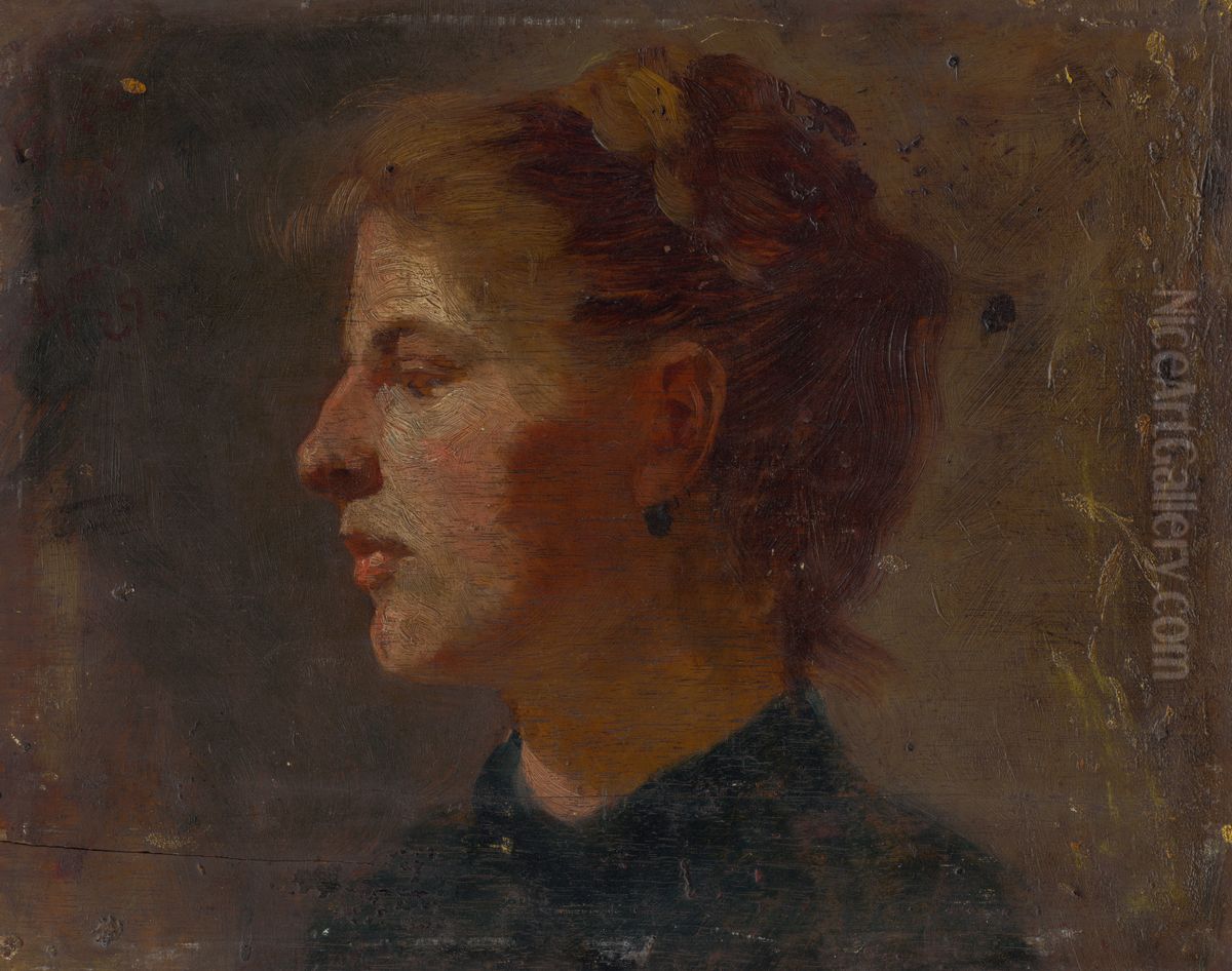 Head Study of a Younger Woman Oil Painting by Nandor Katona