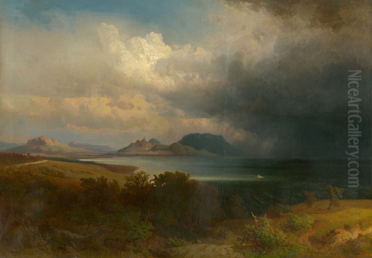 Storm over Lake Balaton Oil Painting by Sandor Brodszky