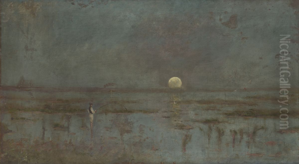 Fisherman by the Moonrise Oil Painting by Laszlo Mednyanszky