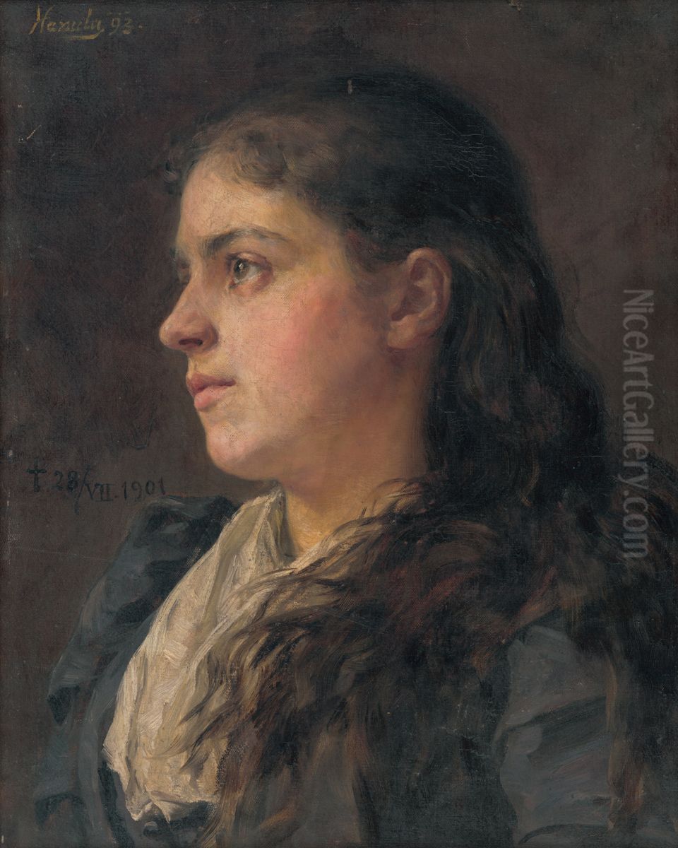 Portrait of a Woman Oil Painting by Jozef Hanula