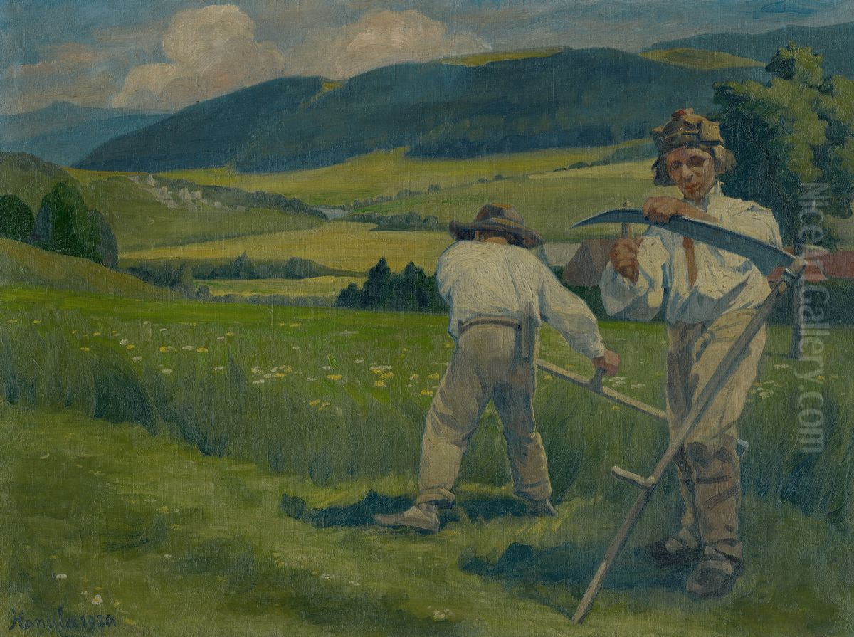 Na Jana sa luky kosia Oil Painting by Jozef Hanula