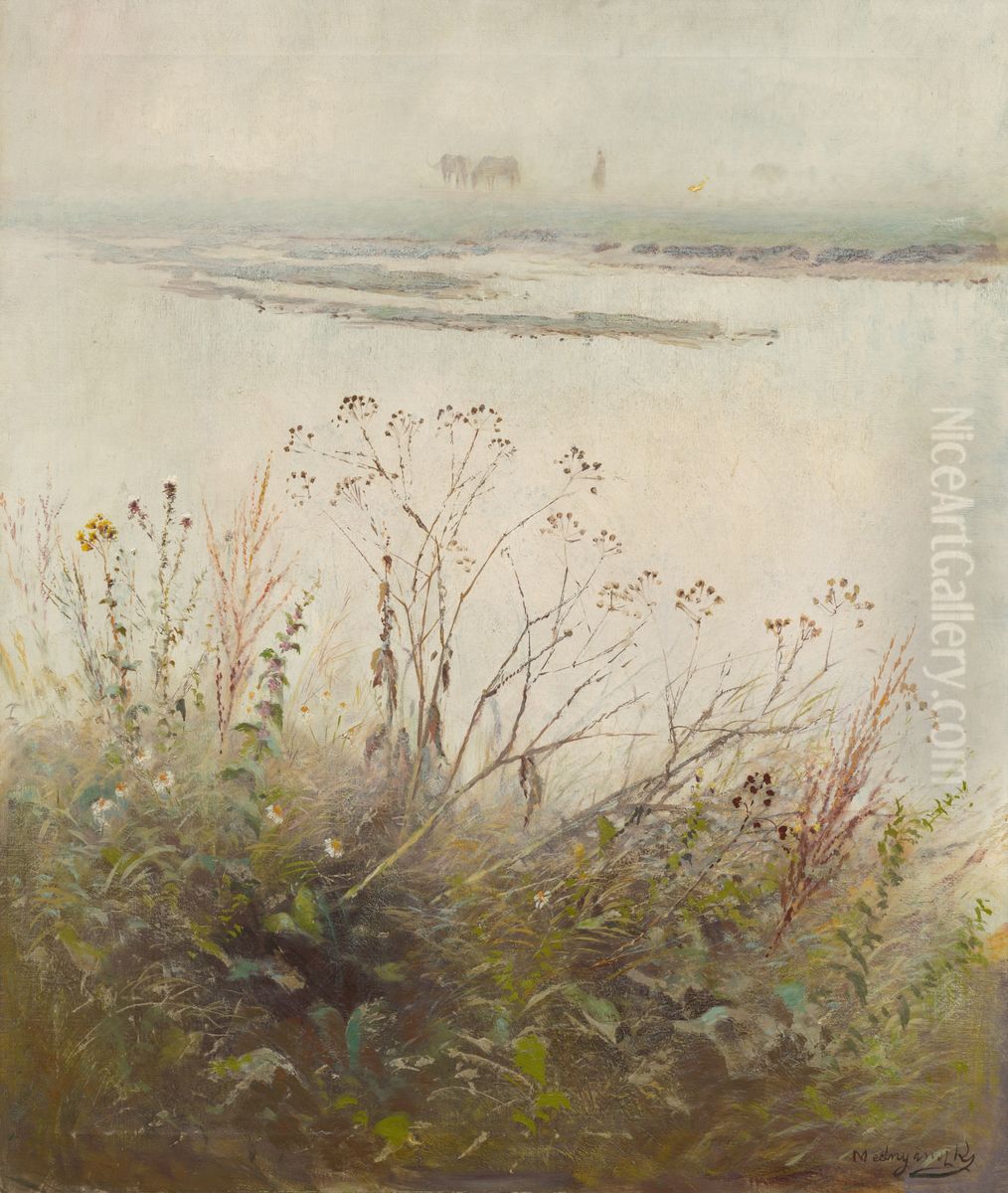 Shore of Flooded River in Blossom Oil Painting by Laszlo Mednyanszky