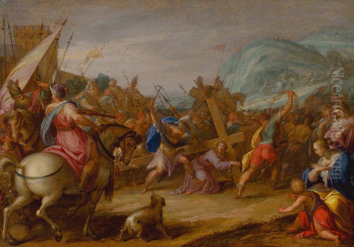 Jesus Christ bearing the Cross Oil Painting by Hans Von Aachen