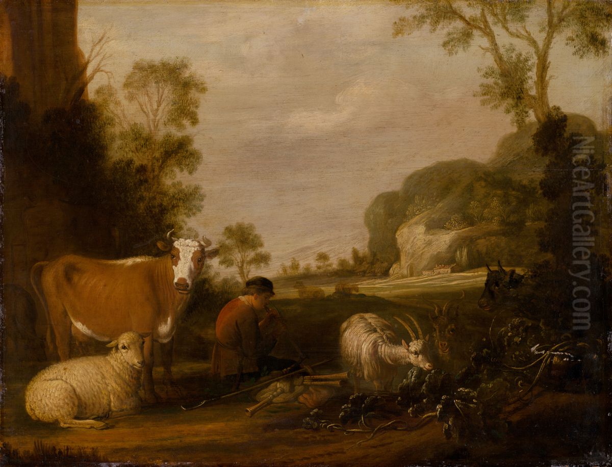 Shepherd Playing Music Oil Painting by Karel Dujardin