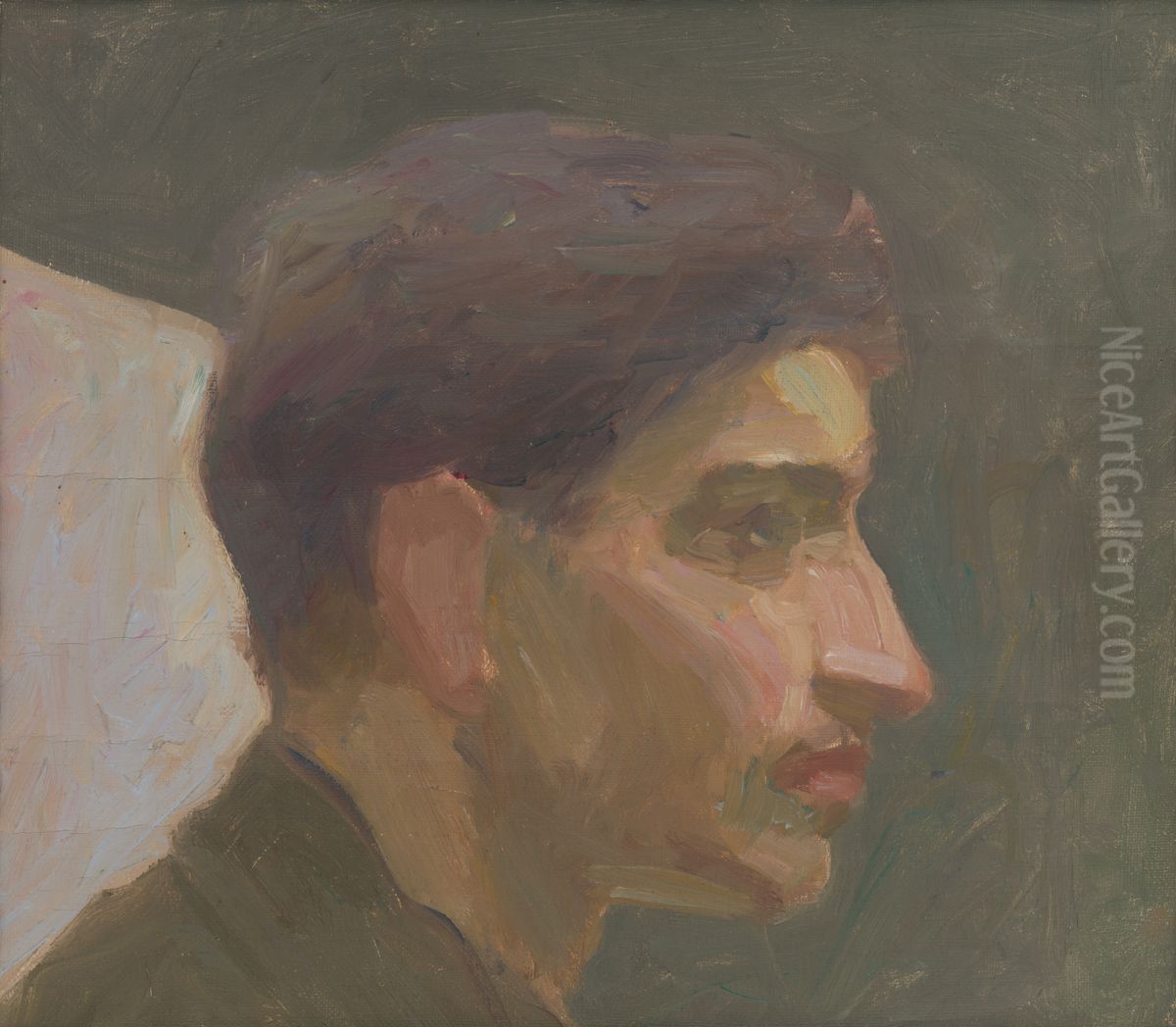 Head Study of a Young Man Oil Painting by Eduard Putra