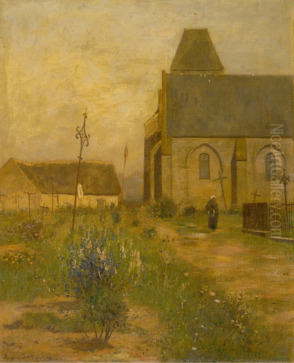 Landscape with a Church and a Graveyard Oil Painting by Eugen Jettel