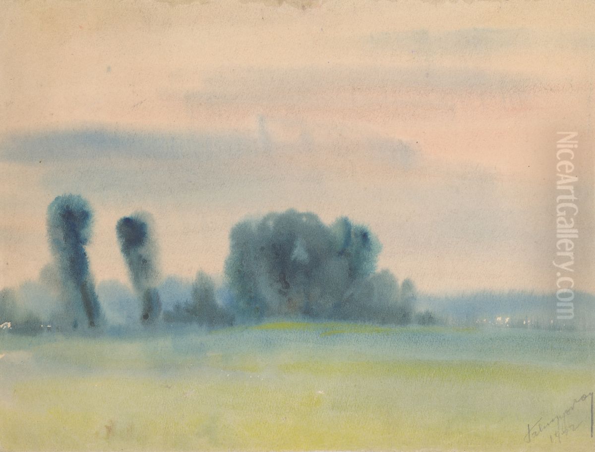 Stromy na lukach Oil Painting by Zoltan Palugyay