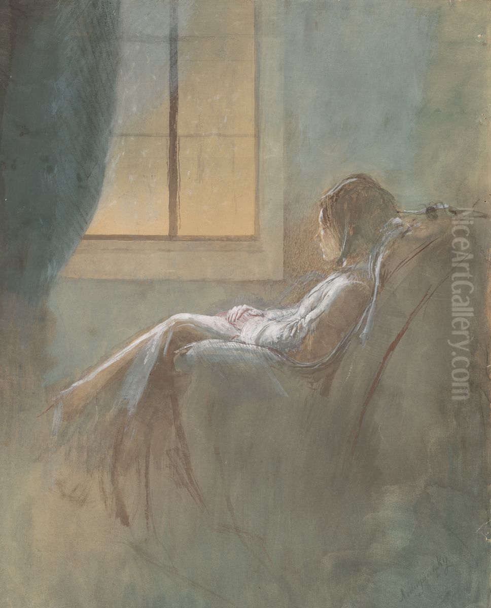 Old Woman Sitting Oil Painting by Laszlo Mednyanszky