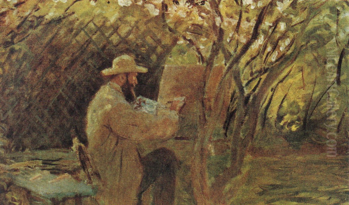Manet painting in Monet's Garden in Argenteuil. Oil Painting by Claude Oscar Monet