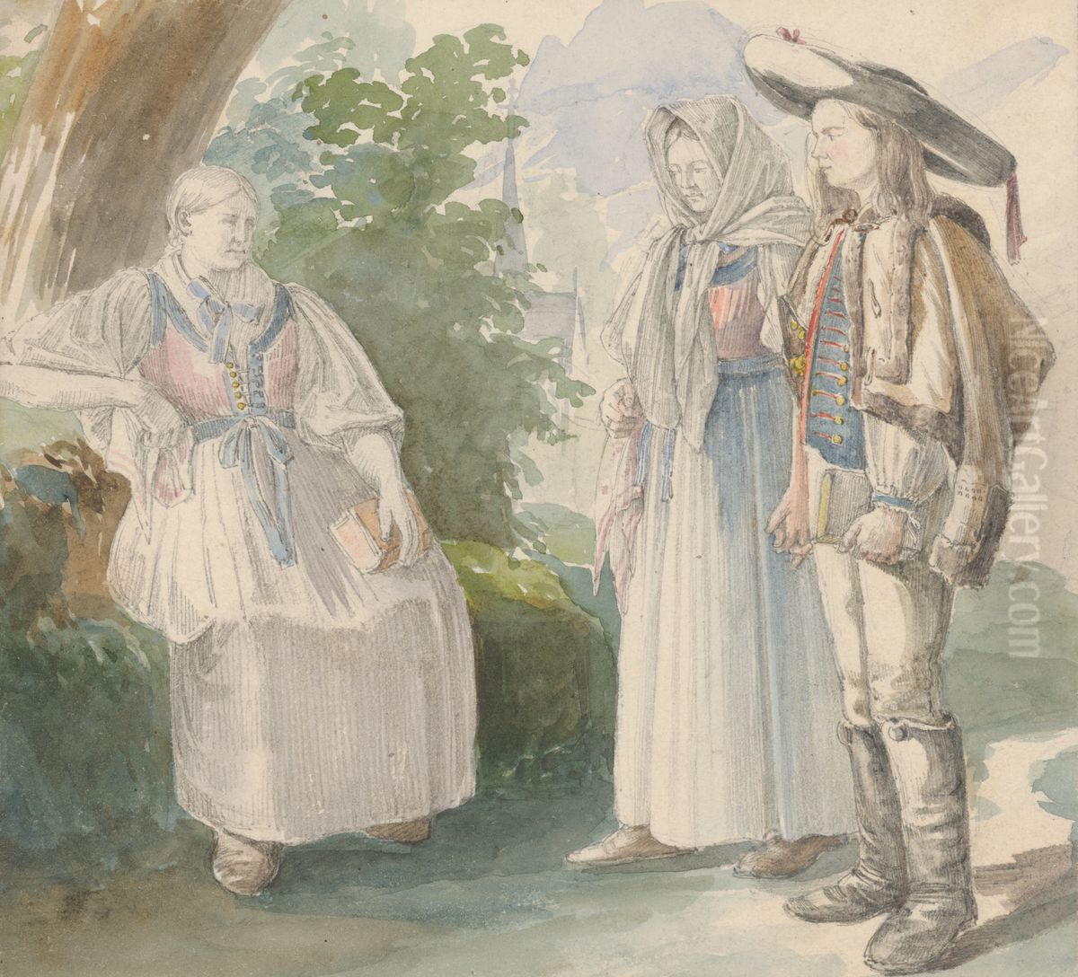 Cestou do kostola Oil Painting by Karoly Lajos Libay