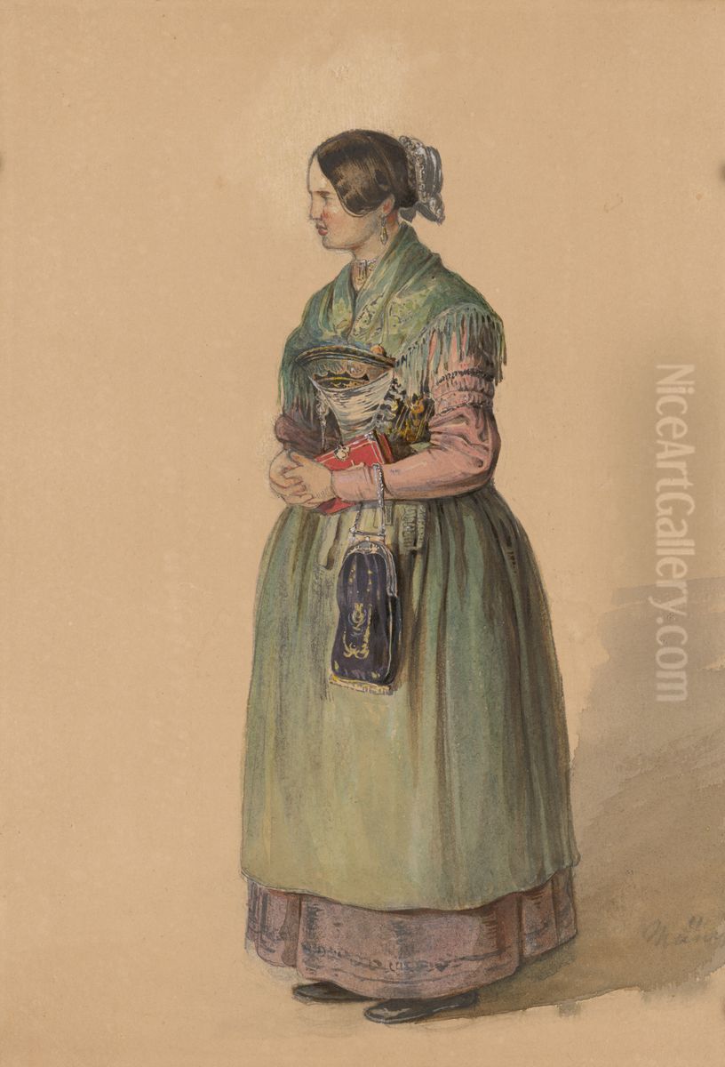 Stojaca mlada zena Oil Painting by Karoly Lajos Libay