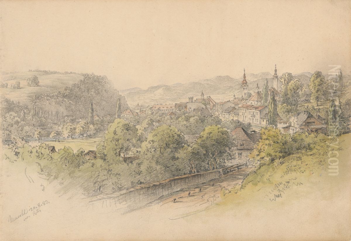 Pohlad na Bansku Bystricu z vychodu Oil Painting by Karoly Lajos Libay