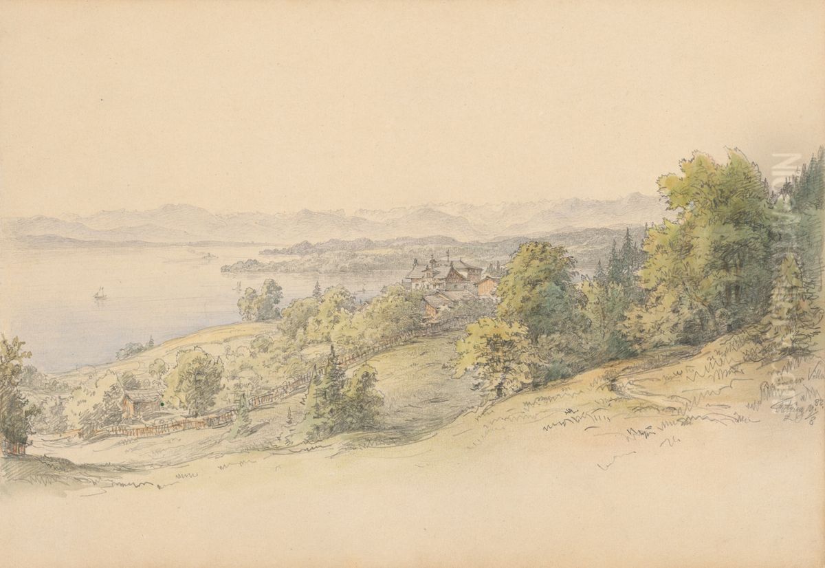 Pohlad na vilu Beringer s panoramou krajiny Oil Painting by Karoly Lajos Libay