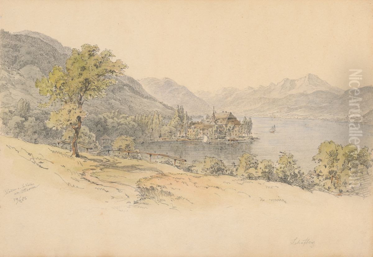 Pohlad na Kammer pri Walchenskom jazere Oil Painting by Karoly Lajos Libay