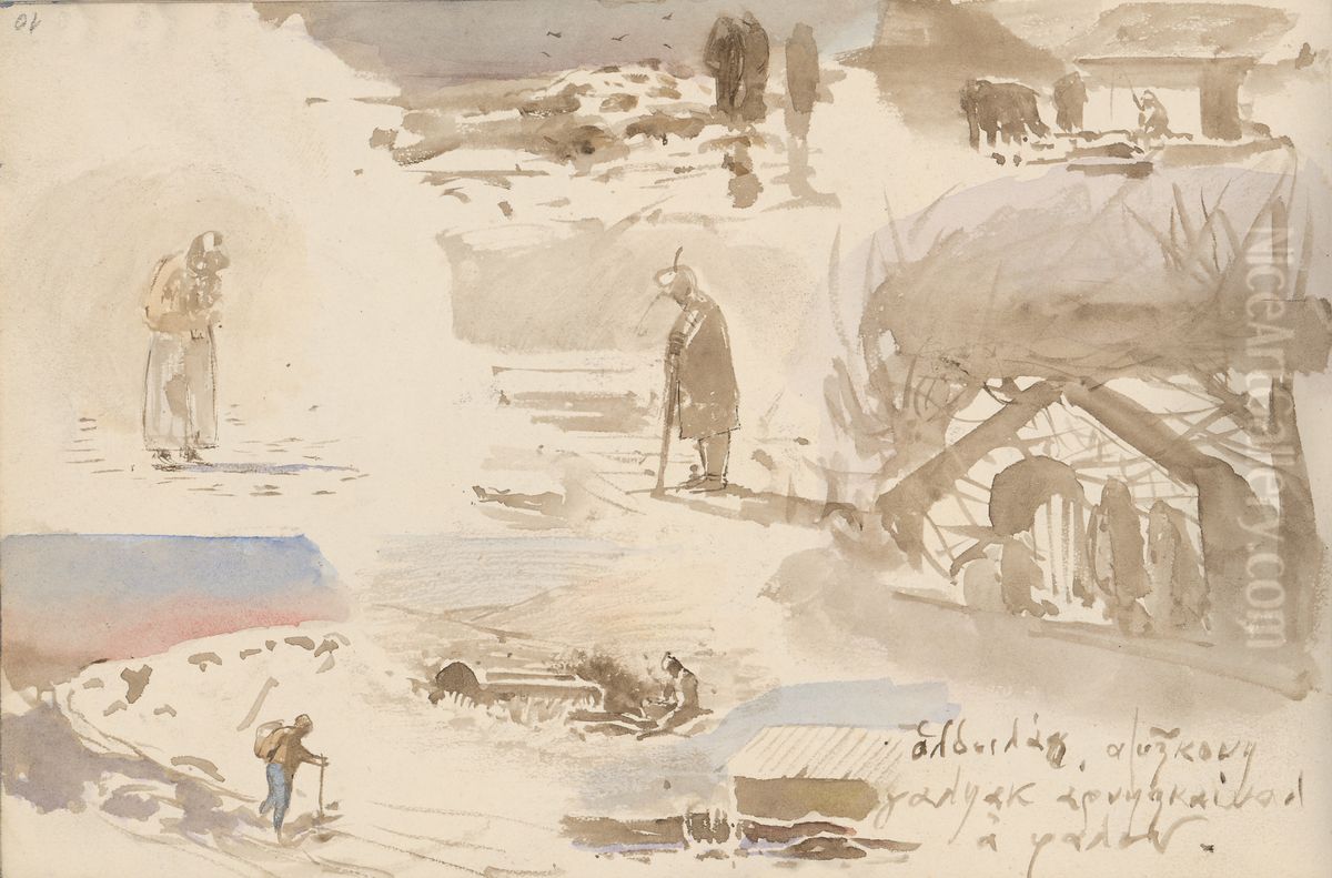 Drobne studie osmych roznych nametov Oil Painting by Laszlo Mednyanszky