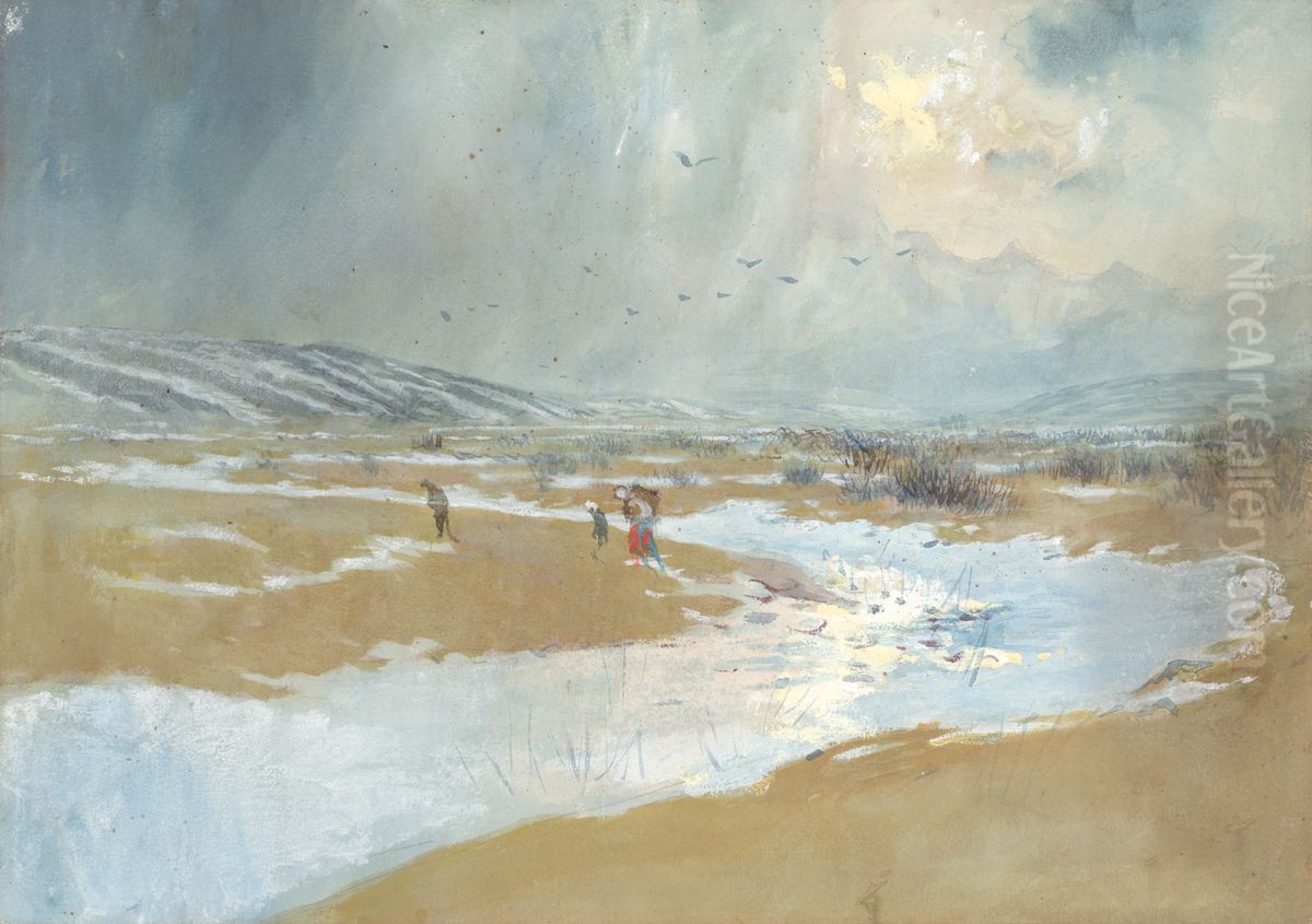 Spis Landscape in Winter Oil Painting by Laszlo Mednyanszky