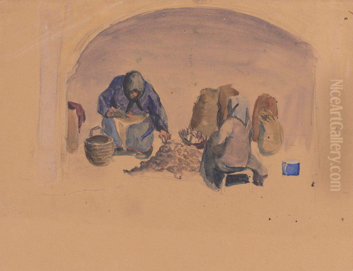 Starenky cistiace zemiaky Oil Painting by Laszlo Mednyanszky