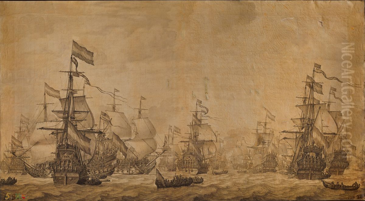 the Dutch battle fleet prepared to set sail for the Medway and Sheerness in 1667 Oil Painting by Willem van de, the Elder Velde