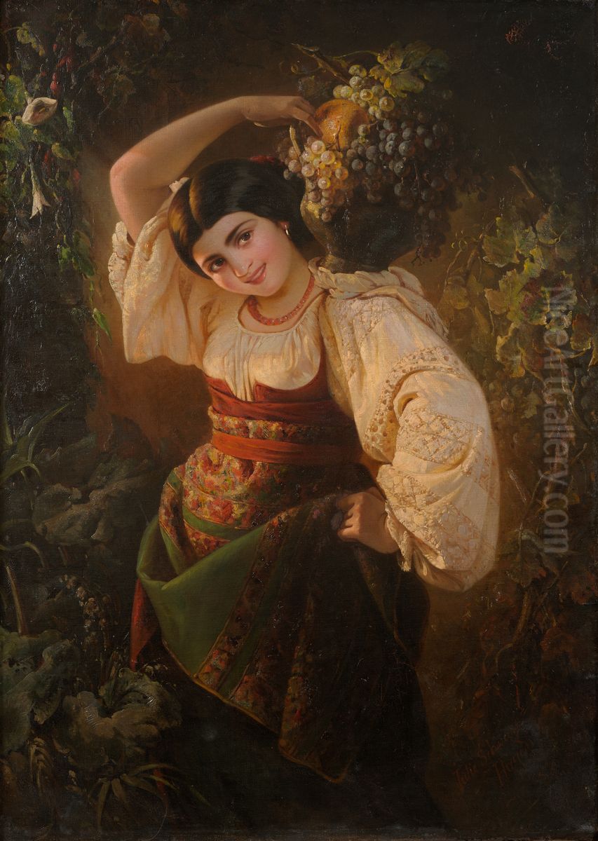 Italian Woman with a Vase Oil Painting by Julie Wilhelmine Hagen-Schwarz