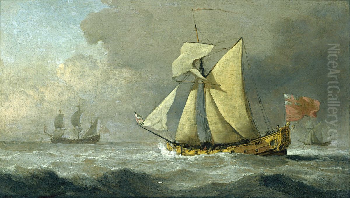 The Cleveland Yacht at sea in a fresh breeze Oil Painting by Willem van de Velde the Younger