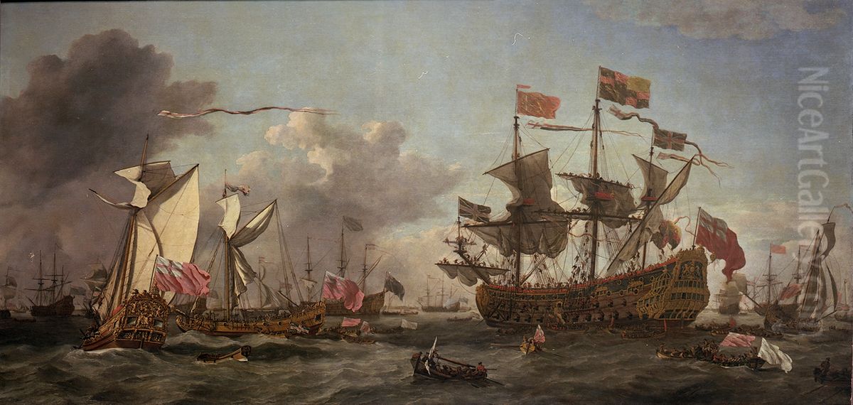 A Royal Visit to the Fleet in the Thames Estuary, 1672 Oil Painting by Willem van de Velde the Younger