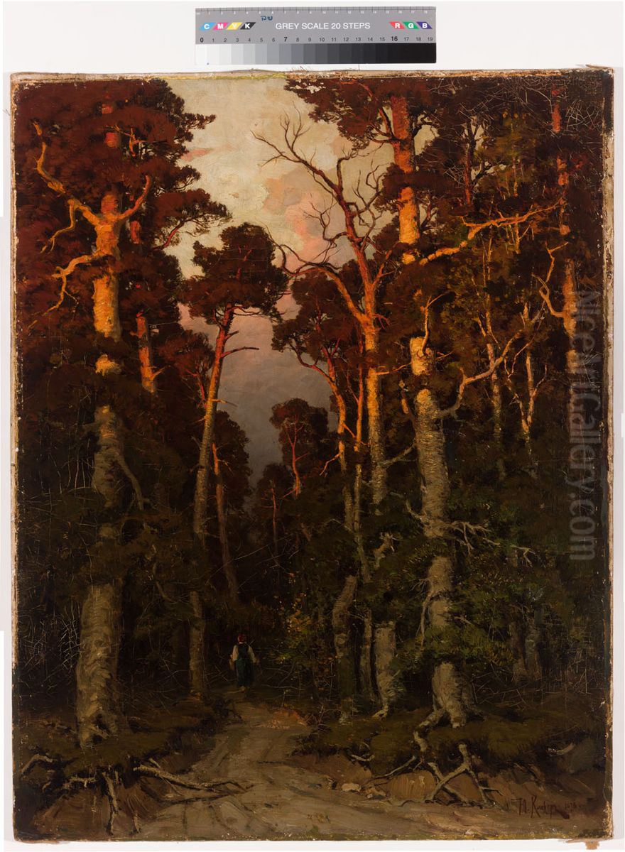 Pine Forest Motiv Oil Painting by Julius Sergius von Klever